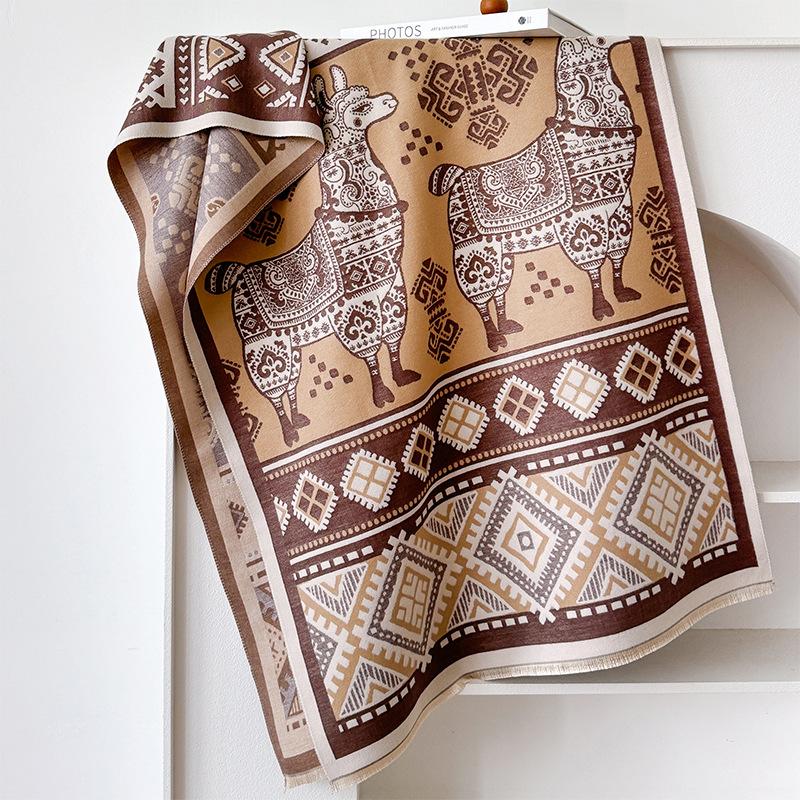 Travel Imitation Cashmere Ethnic Style Women'S Warm Scarf Cool Alpaca Print Fashionable And Elegant Shawl