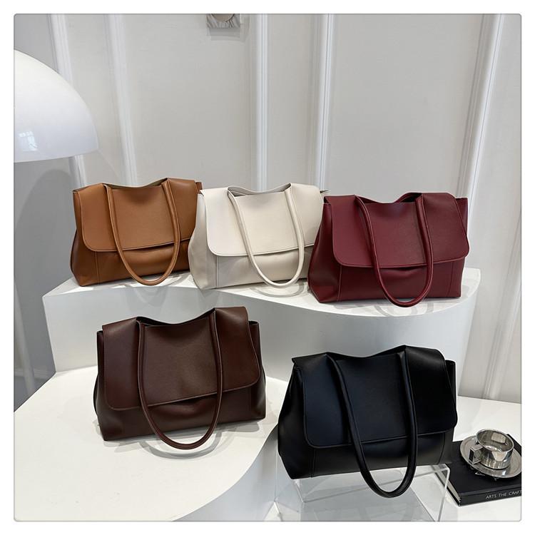 Faux Leather Tote Bag for Women Minimalist Magnetic Closure Shoulder Handbag