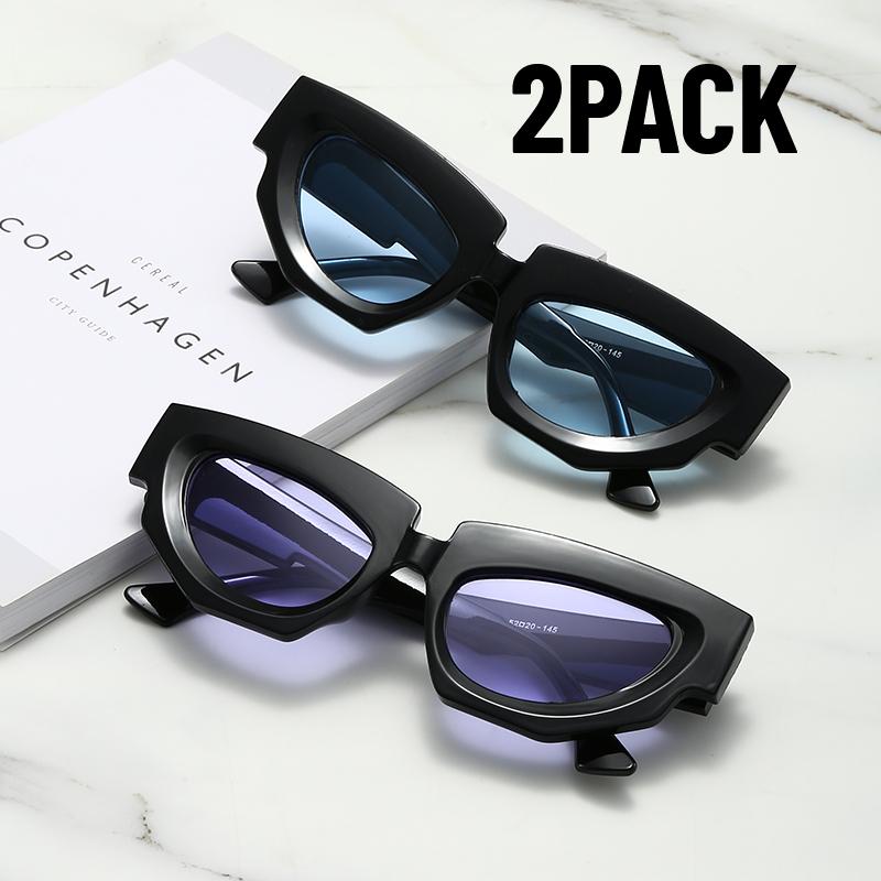 2PACK Trendy Cat Eye Irregular Sunglasses Women Men Luxury Brand Polygon Sun Glasses for Ladies Vintage Punk Shades Gafas De Sol