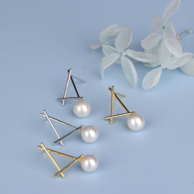 Geometric Triangle Pearl Earrings Inscribed Air Quality Simple Design French Retro Earrings