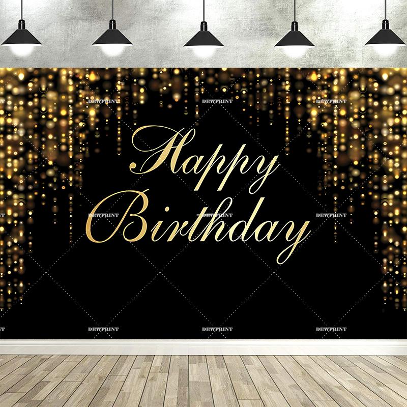 Happy Adult Birthday Black Gold Sparkling Balloon Banner Background, Children's Birthday Party Decoration Photography Background