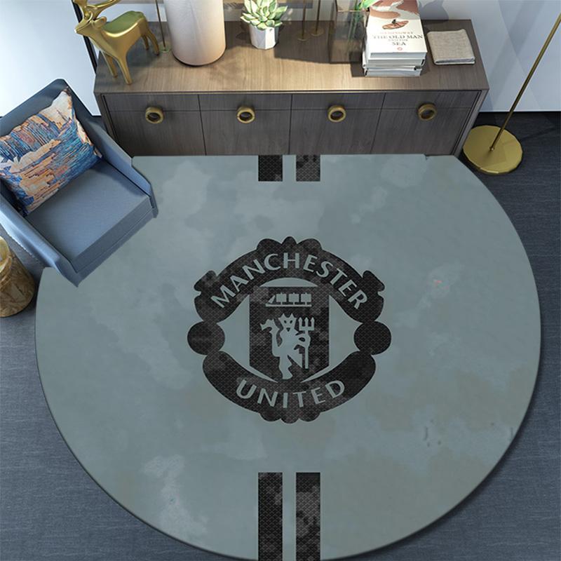 Manchester United Football Club Round Area Rug,Carpet Rug for Living Room Bedroom Sofa Playroom Decor,Non-slip Floor Mat