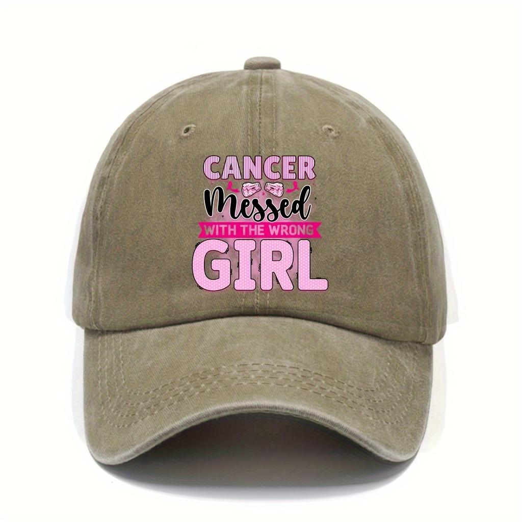 Cancer Messed With The Wrong Girl Pink Ribbon Baseball Cap Vintage Washed Adjustable Hat Casual