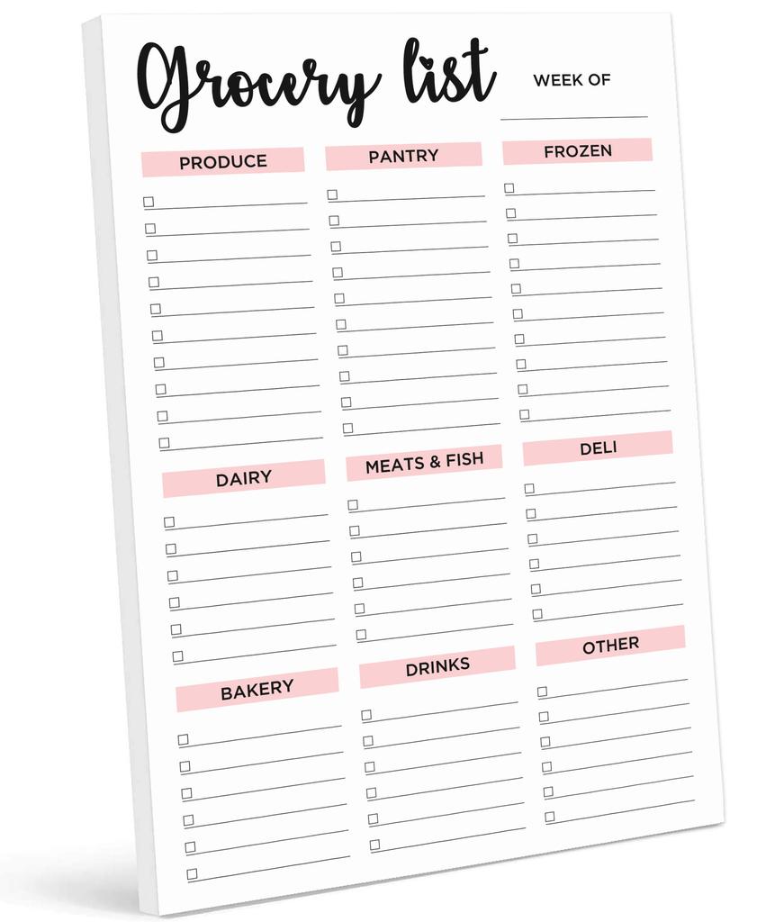Inkdotpot Grocery List Notepad 6 x 9 inches Magnetic Note pad with Printed Shopping List Items and Blank Grocery Shopping Spaces