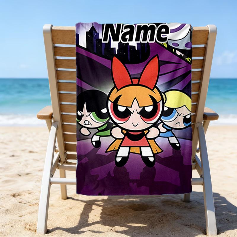 1pc The Powerpuff Girls6 Beach Towel with Custom Name, Beach/Swimming/Bath/Picnic/Camping Towel, Suitable for Seaside Beaches