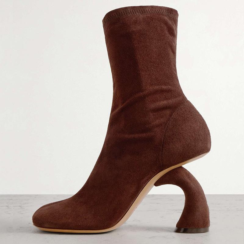 Fashion New 9cm Irregular High-heel Black Red Short Boots European American Autumn Winter Fashion High Heels Ankle Women Boots Sizes 43