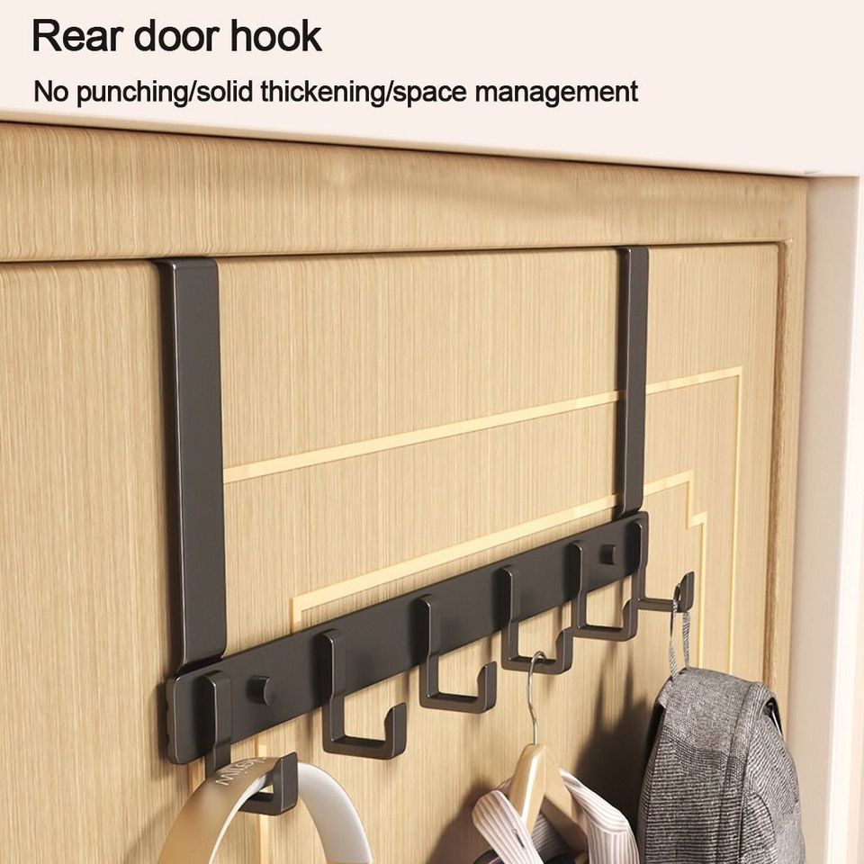 Metal Over-the-Door Hook Rack with 6 Hooks for Clothes, Coats, Hats, and Towels - No Punching Required, Ideal for Home, Bathroom, and Kitchen