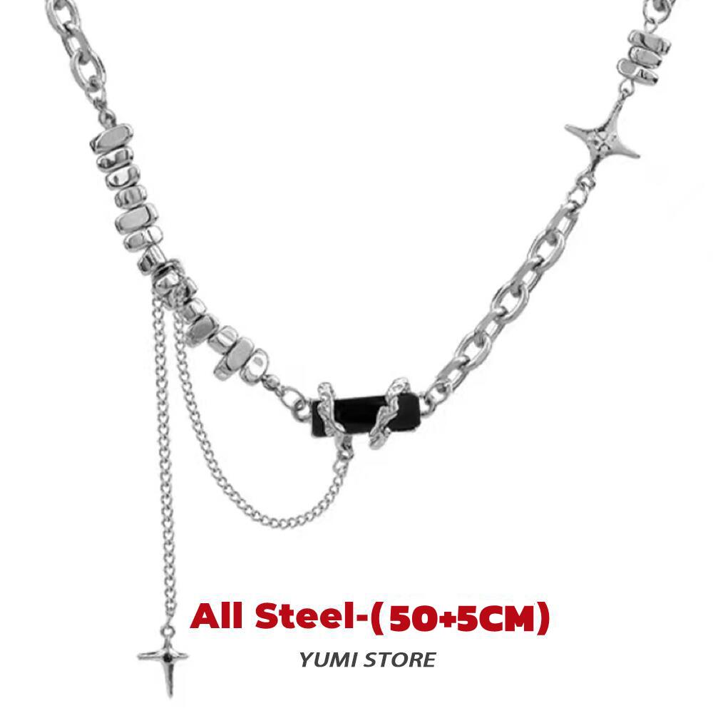 Titanium Steel Black Star Necklace For Men Women Trend Cross Pendant Collar Sweater Chain Hip Hop Kpop  Male Accessories
