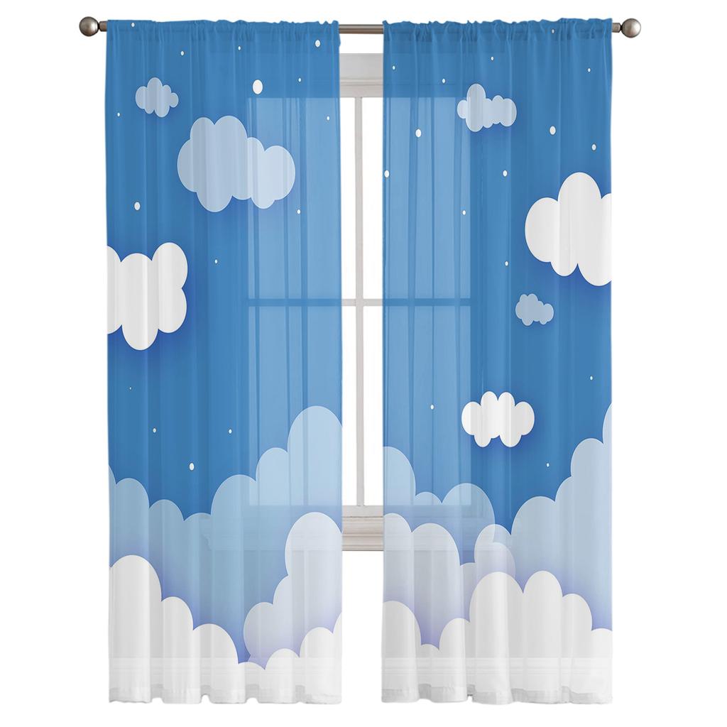 Cartoon Clouds And Stars Sheer Curtains Window Curtains For Living Room Bedroom Blinds Kids Room Home Decor