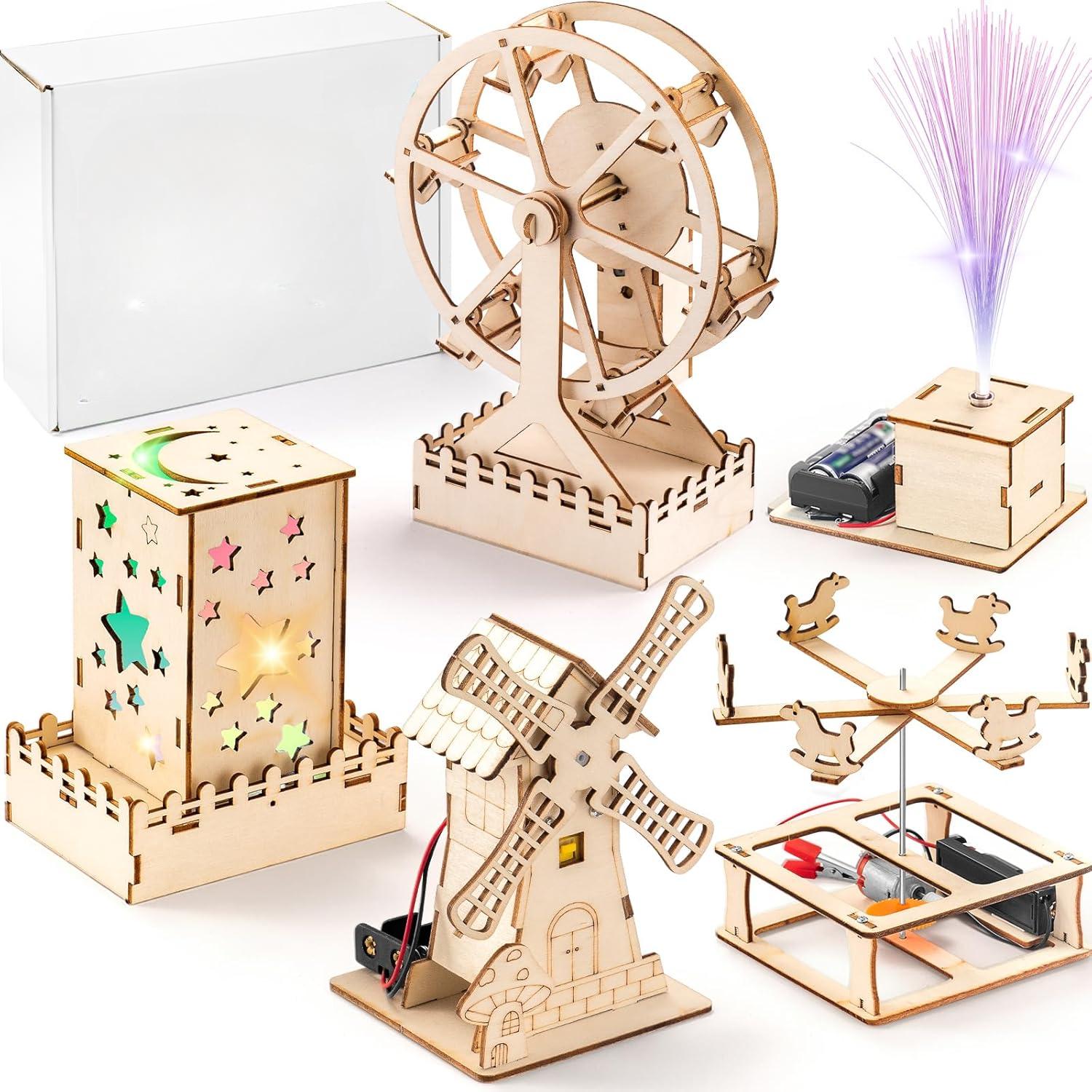 Holzbastelset STEM-Sets DIY Wissenschaftliche Bauprojekte 3D Holzpuzzles Montagemodell-Set Lernspielzeug für Jungen & Mädchen Y5222YY- beige