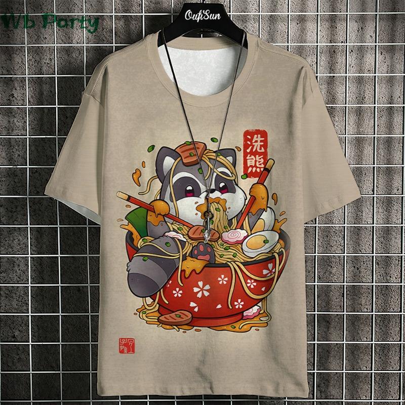 Japanisches Ukiyo-E T-Shirt Herren Tierdruck Grafik T-Shirts Vintage Herrenbekleidung Rundhals Kurzarm Tee Harajuku T-Shirt