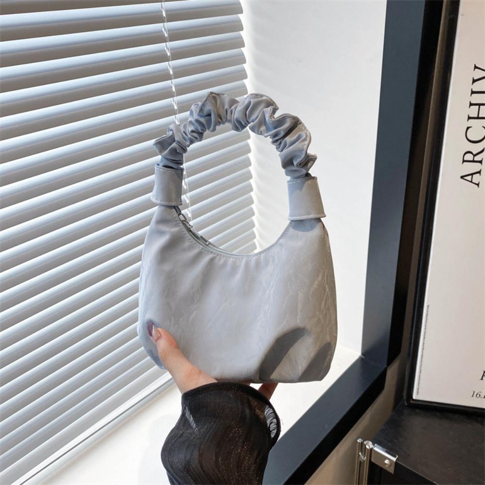 Mini Pleated Handbag for Women Solid Color PU Bag Leisure Armpit Shopping Shoulder Bags Dumpling Handbag Female Underarm Bags