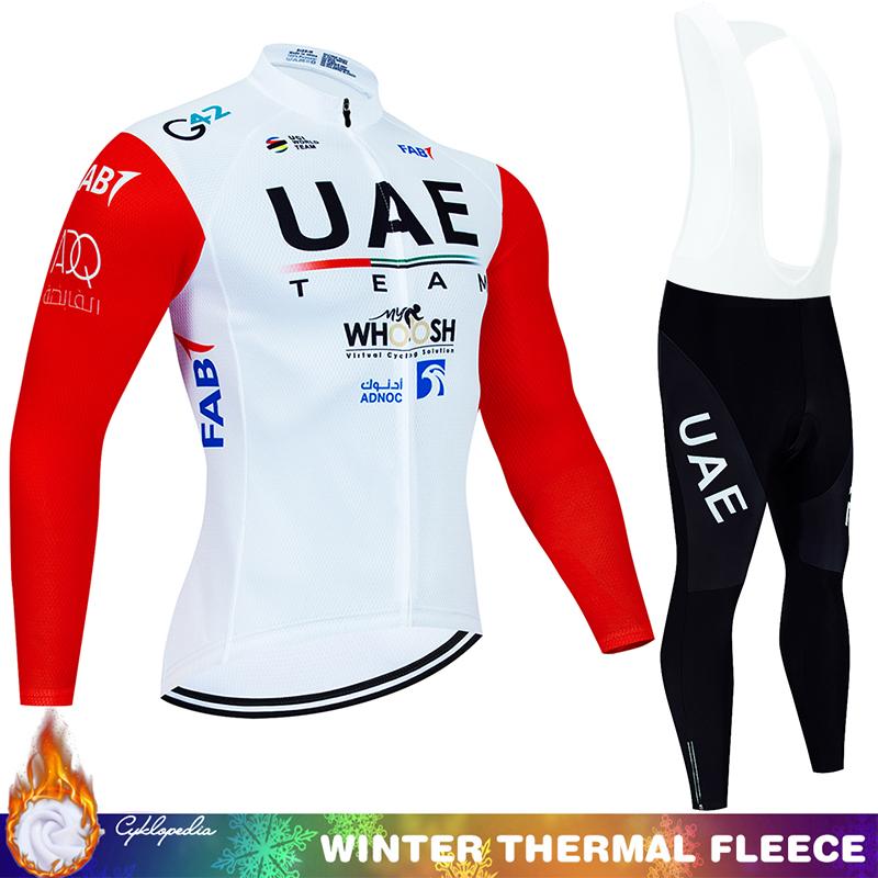 Cycling Jumper Men's Suit UAE Thermal Jersey Man Costume Bike Clothes Pro Team 2024 Winter Fleece Clothing Mtb Pants Blouse Bib