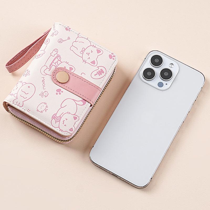 Japanese Cute Cat Pattern Wallet Simple Multi-Functional Short Wallet For Women