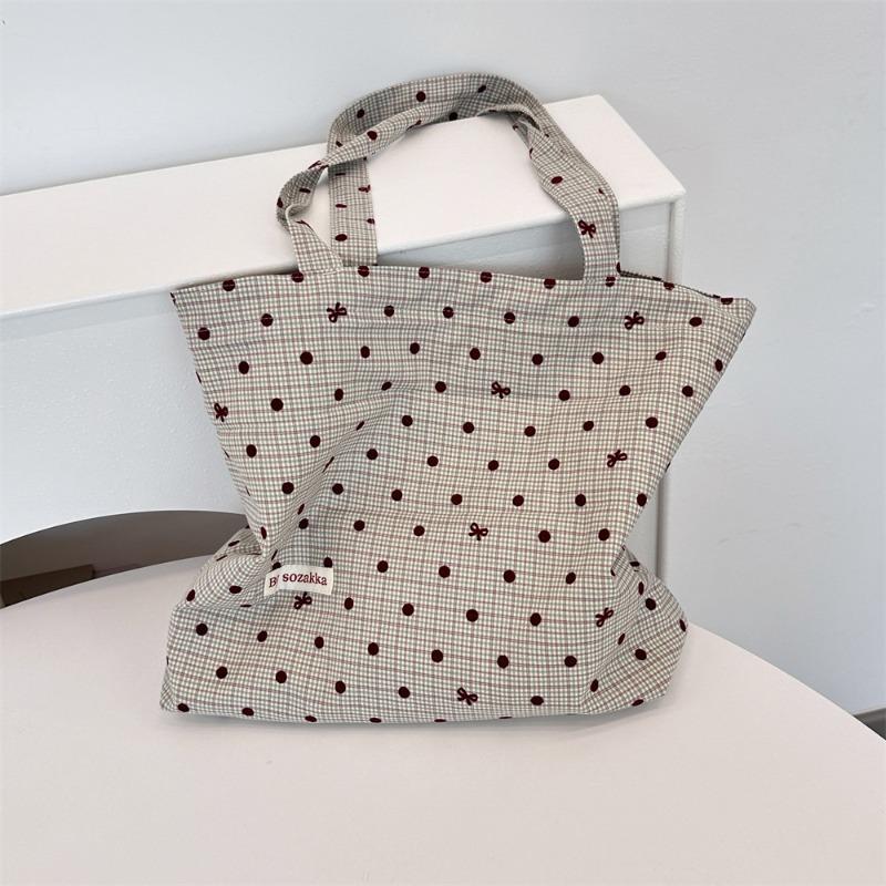Early Autumn Women's Canvas Bag New Large-capacity Fashion Polka Dot Shoulder Bag Versatile Commuter Bag