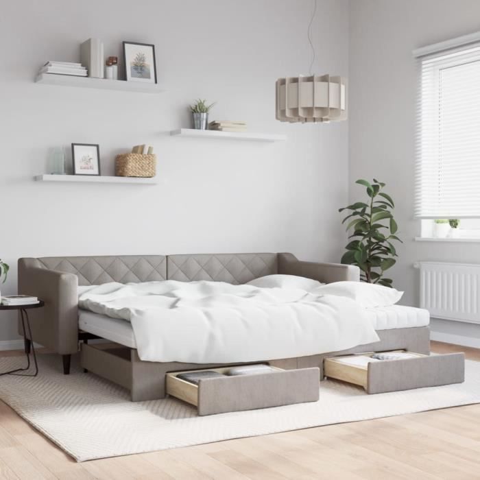 VidaXL Daybed with Trundle and Drawers Taupe 90x200 Cm Fabric 3197483