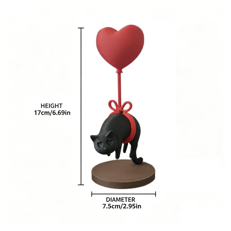 3D Printed Suspended Cat Heart-Shaped Balloon Decoration Romantic Home Decor For Desk Bookshelf Bedside Table Ornament
