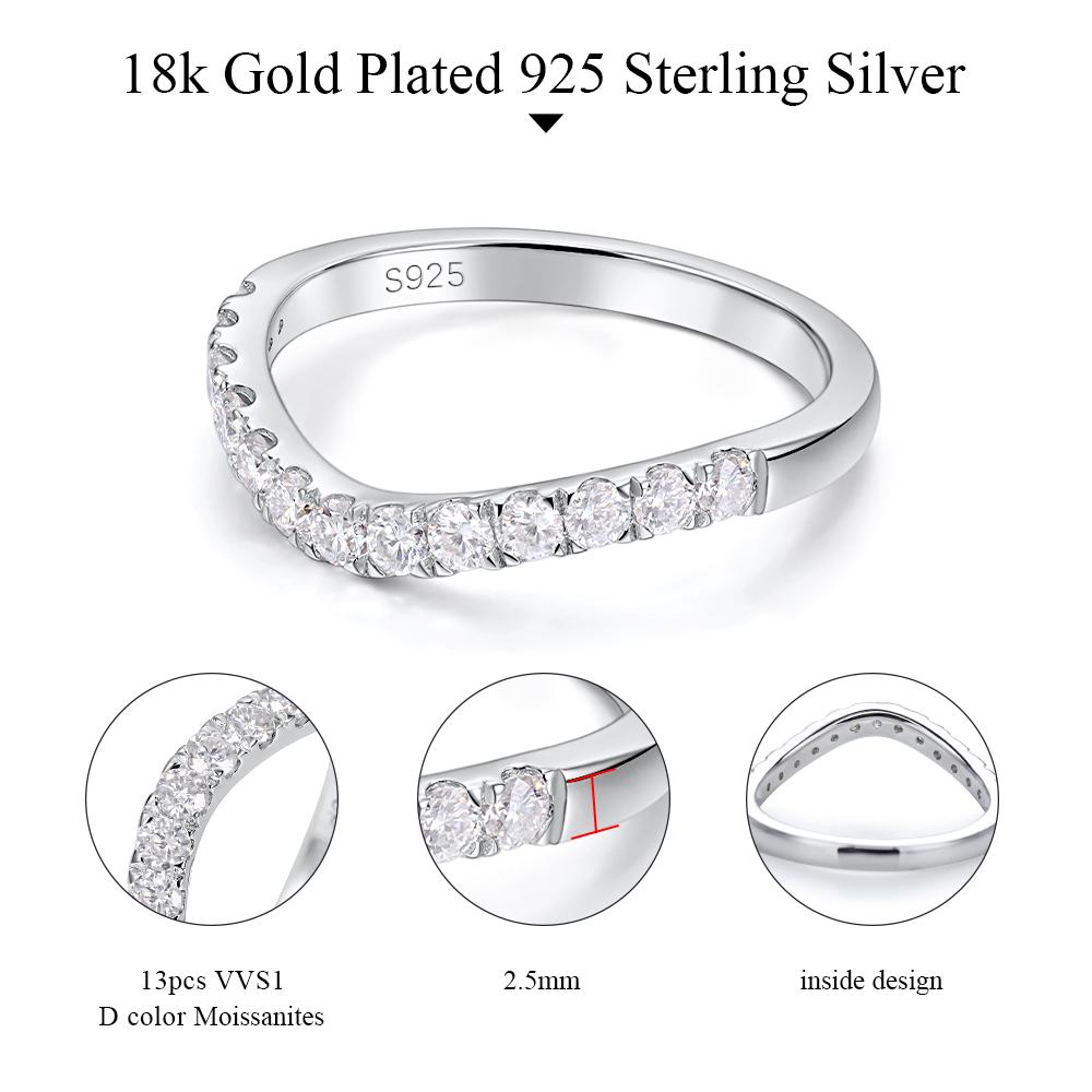 M-JAJA Moissanite Ring Curved Wedding Band 925 Silver Engagement Rings D VVS1 0.39ct Lab Diamond Jewelry for Women Gift