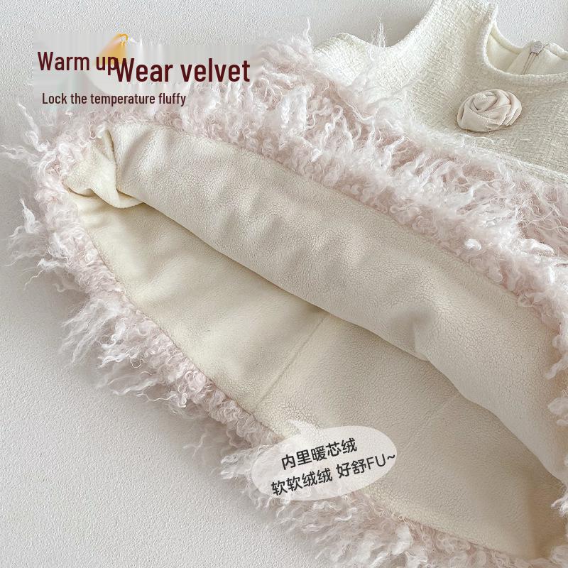 2025 New Winter Little Girls' French Chic Fleece-Lined Sleeveless Princess Dress