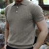 Men's Color Button Lapel Striped Short Sleeve Top Men's Casual Fashion Tops