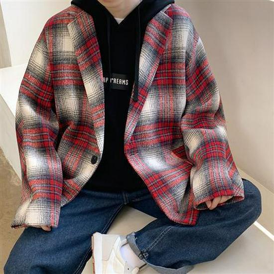 

Men s Trendy Plaid Wool Jacket 2023: Autumn/Winter Korean-Style Casual Windbreaker 2XL (150-170 catties)