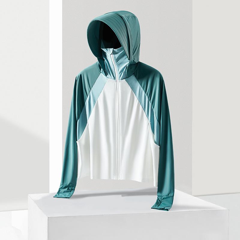 New summer sunscreen clothes UPF10 + women's ice-feeling ice silk sunscreen clothes, large brim hooded, breathable and light sunscreen