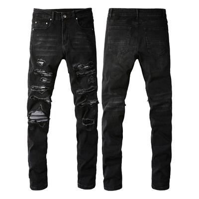 Jeans quebrados masculinos remendo jeans high street maré homens elástico fino calças de perna pequena moda calças tubo reto