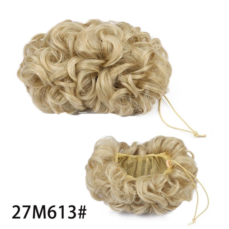 Synthetisch Haar Bruin en Blond Krullend Haar Bundels, Donkerbruin Rommelig Haar, Haartail Hoge Kapsel Cover Paardenstaart Verlenging Nep Haar 8inch beige