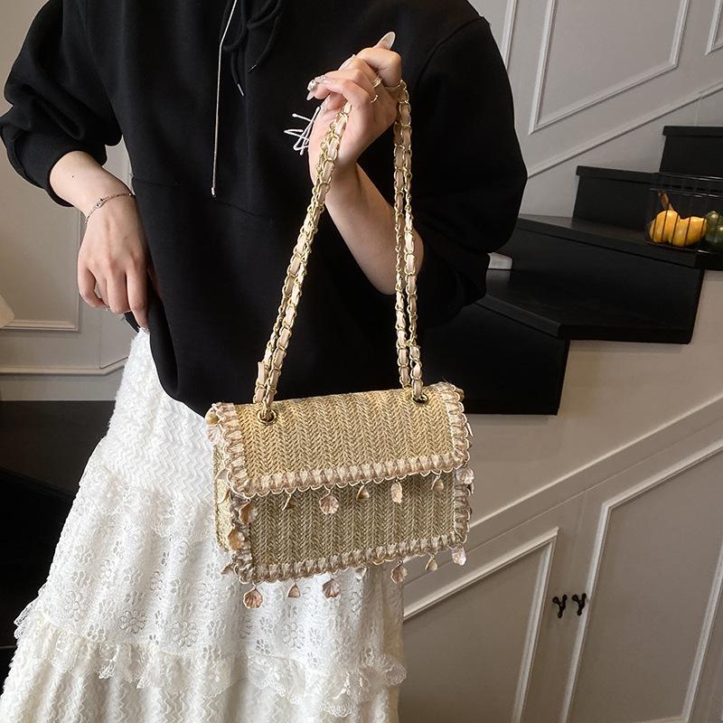 Summer Straw Woven Bag Women's New Exquisite Chain Shoulder Messenger Bag Niche Design Woven Bag