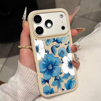 Husă Telefon Premium Albastră cu Flori Pentru IPhone 17 17Air 16 15 Husă Pentru IPhone 11 13 12 14 Pro Max 16 15 14 Plus Husă Cover Funda