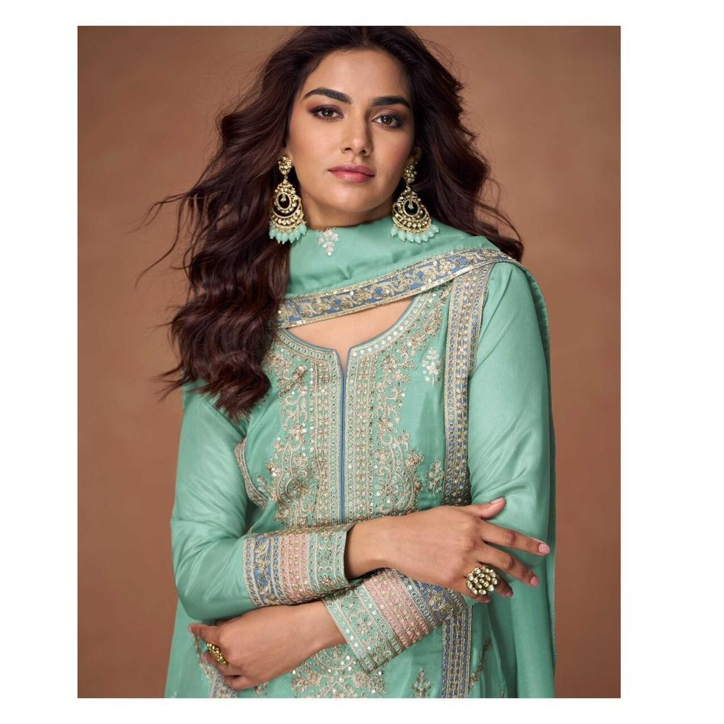 Suknia Salwar Kameez na wesele, projektancka, pakistańska, etniczna, top, spodnie palazzo, DAM-5987