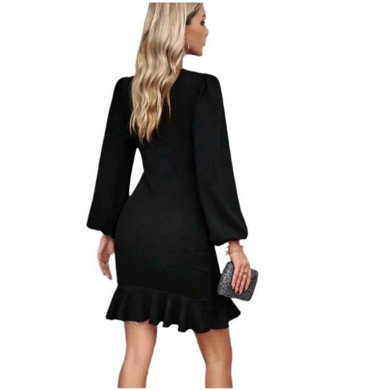 Rochie de temperament pentru femei cu mâneci bufante și volane