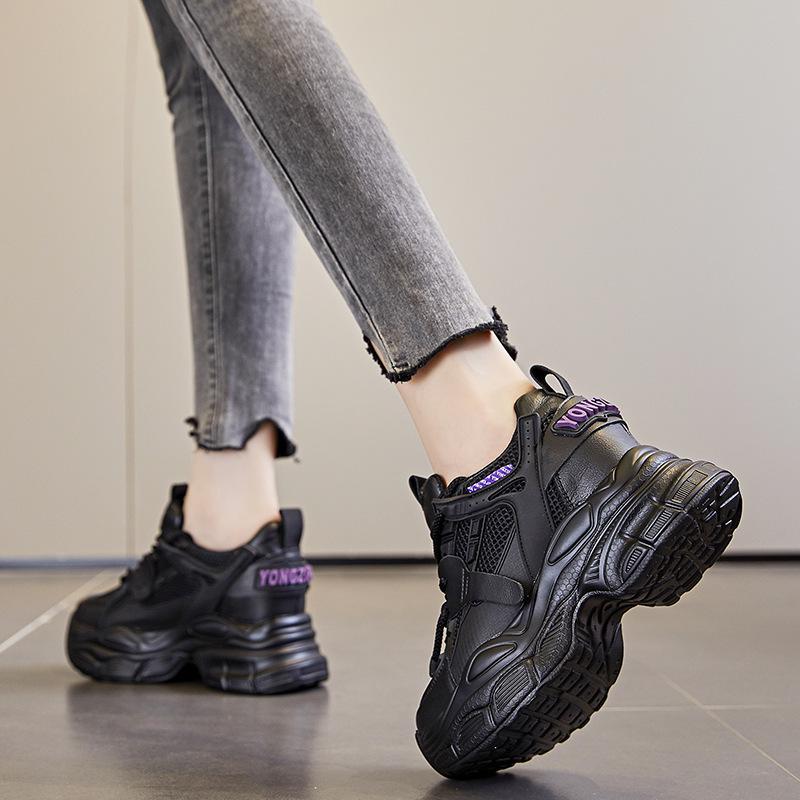 Women's 8cm Height-Increasing Breathable Chunky Sneakers - Thick-Soled Mesh Casual Shoes A8682