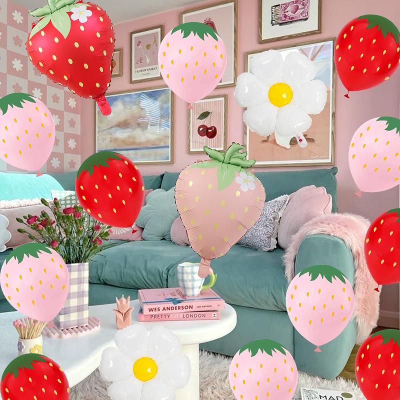 20pcs Strawberry Themed Party Decor Balloons Cute 12inch Strawberry Latex Balloon Kids Birthday Baby Shower Fruit Party Supplies