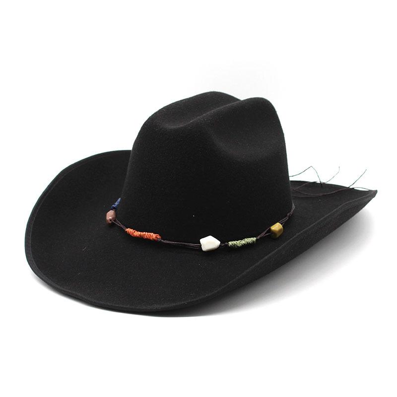 Simple Style Hemmed Tweed Hat Western Cowboy Top Hat Men'S And Women'S Couple Hat Ethnic Style Felt Hat