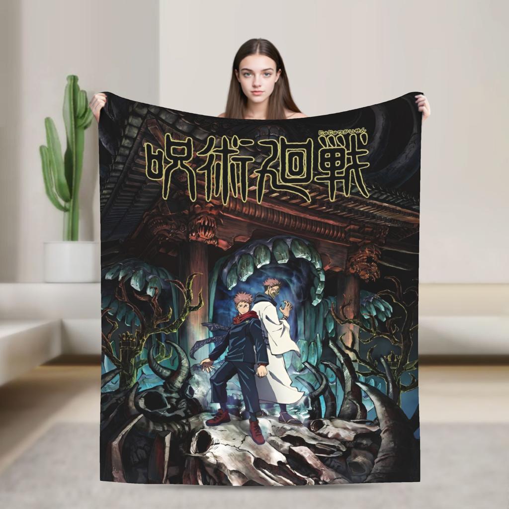 Jujutsu Kaisen Gojo Satoru Flannel Throw Blankets Anime Cool for Bedspreads Knitted Blanket Travel Lightweight Multifunction