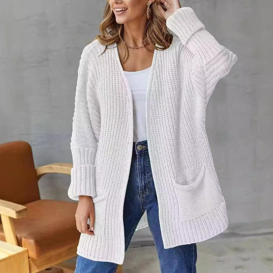 Sweater European and American pockets solid color loose sweater jacket lazy style fashion commute