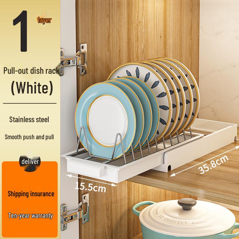Tiered In-Cabinet Pull-Out Dish Rack for Plates and Bowls