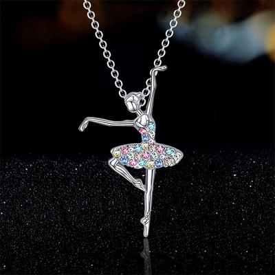 Rhinestone Dancing Ballet Girl Pendant Zinc Alloy Women Choker Necklace Birthday Gift