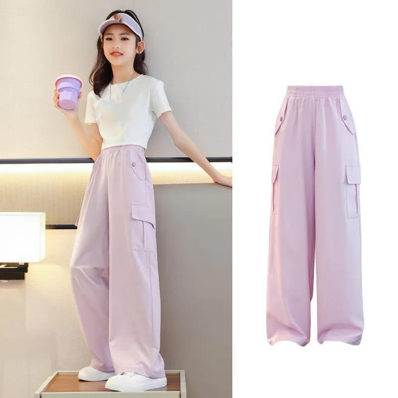 Girls Wide Leg Pants Children's Ice Silk Trousers Anti Mosquito Pants Teen Sports Style Clothing Kids Streetwear Cargo Pant