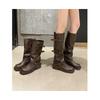 Round-toed Retro Thick-soled Trouser Boots Women's Shoes, New Niche Long Boots, Pleated Pile Boots, Long Boots