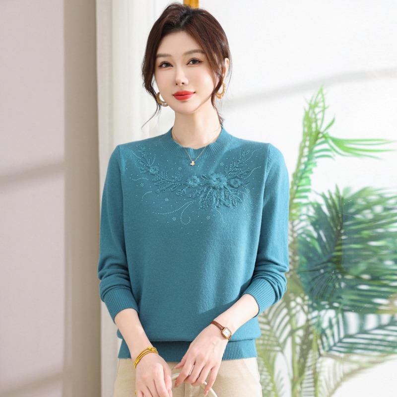 Middle-aged Autumn Bottoming Knitted Sweater Women's Loose 0kg Fashion Fat Mother New Top Large Size Shirt