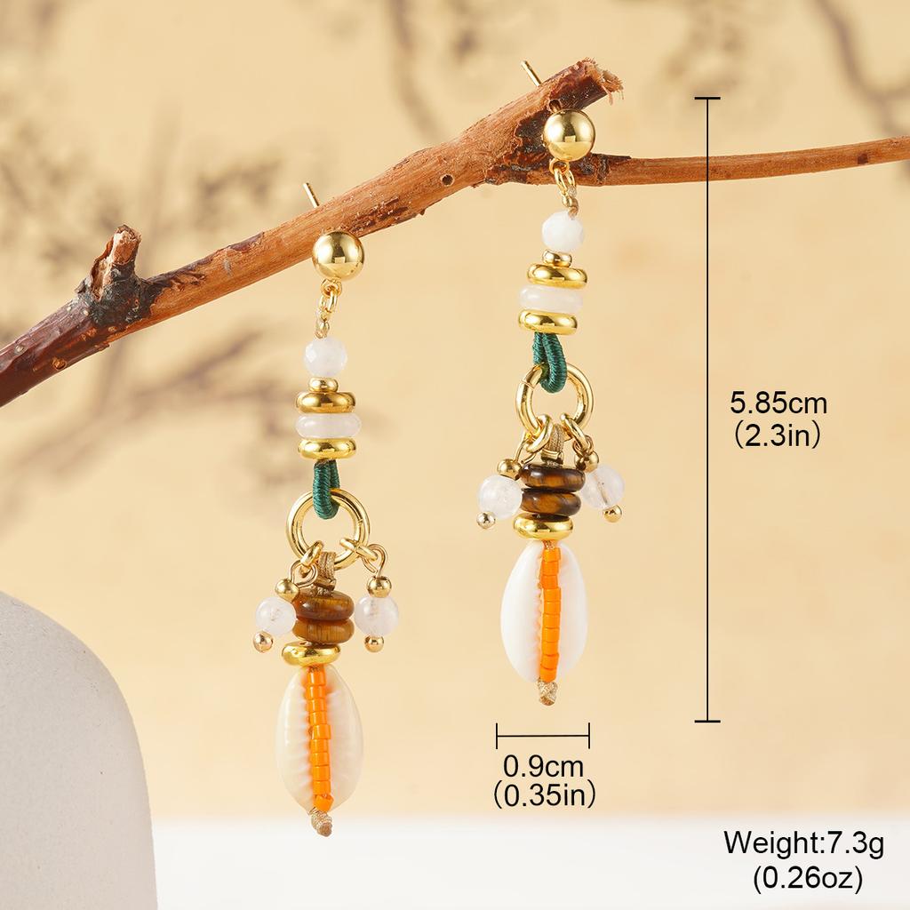Autumn and winter geometric Maillard natural tiger's eye stone temperament beaded earrings retro style earrings high-end stud earrings