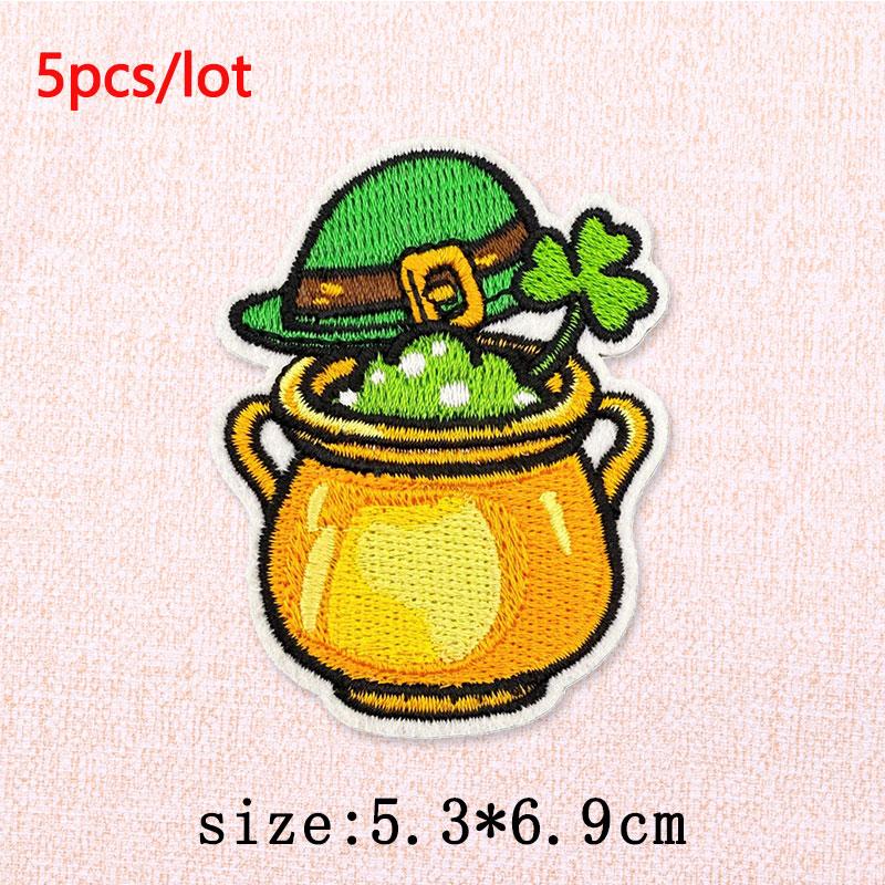 5Pcs/Lot St. Patrick's Day Leprechaun Beer Iron On Patches - Embroidery Patch Appliques for Jeans Backpacks DIY Crafts