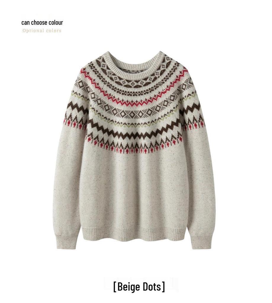 Women's 2026 Winter Fair Isle Cashmere Round Neck Sweater - Gentle Style, Thick & Warm Base Layer.