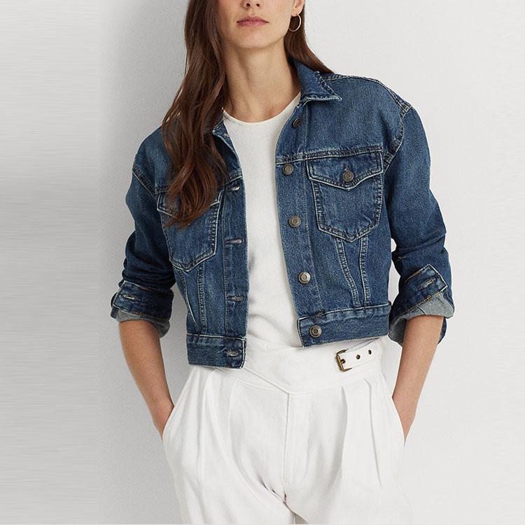 Polo Ralph Lauren SS23 Giacca Corta in Denim Monopetto con Tasca e Colletto Vintage Lavato Donna giacche Blu WMLROTWS2820280-400