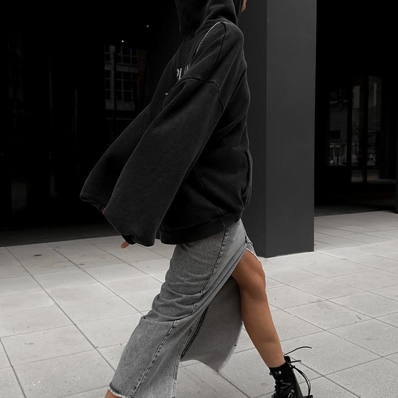 Autumn Oversized Drop Shoulder Hoodie with Letter Print (XS-5XL)
