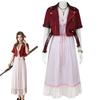 Final Fantasy 7 Aerith Gainsborough Cosplay Costume With Denim Outfit For Game Anime Role Play
