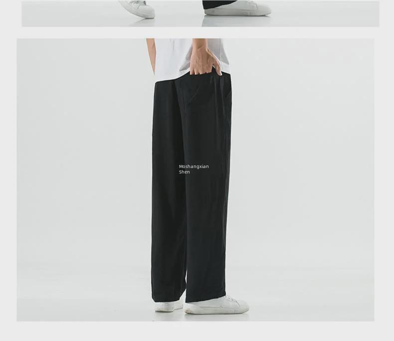 Men's Summer Thin Cotton Linen Wide-Leg Pants - Chinese Retro Style