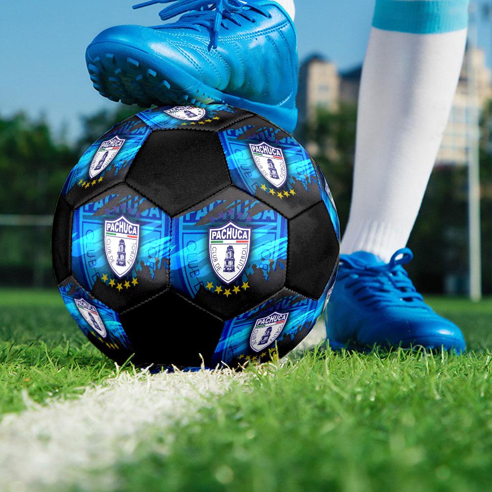 Pachuca FC Size 5 Soccer Ball, Machine-Stitched PVC, Durable & High Bounce, All Ages Fit, fan merchandise, matches & outdoor use.